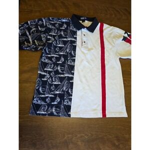 Vintage Keeler Bay Mens Sailboat Nautical Colorblock Polo Shirt Sz M Navy White